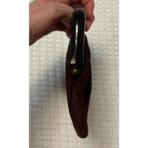VINTAGE suede clutch purse hinged opening lucite closure burgundy merlot OS - Picture 4 of 14
